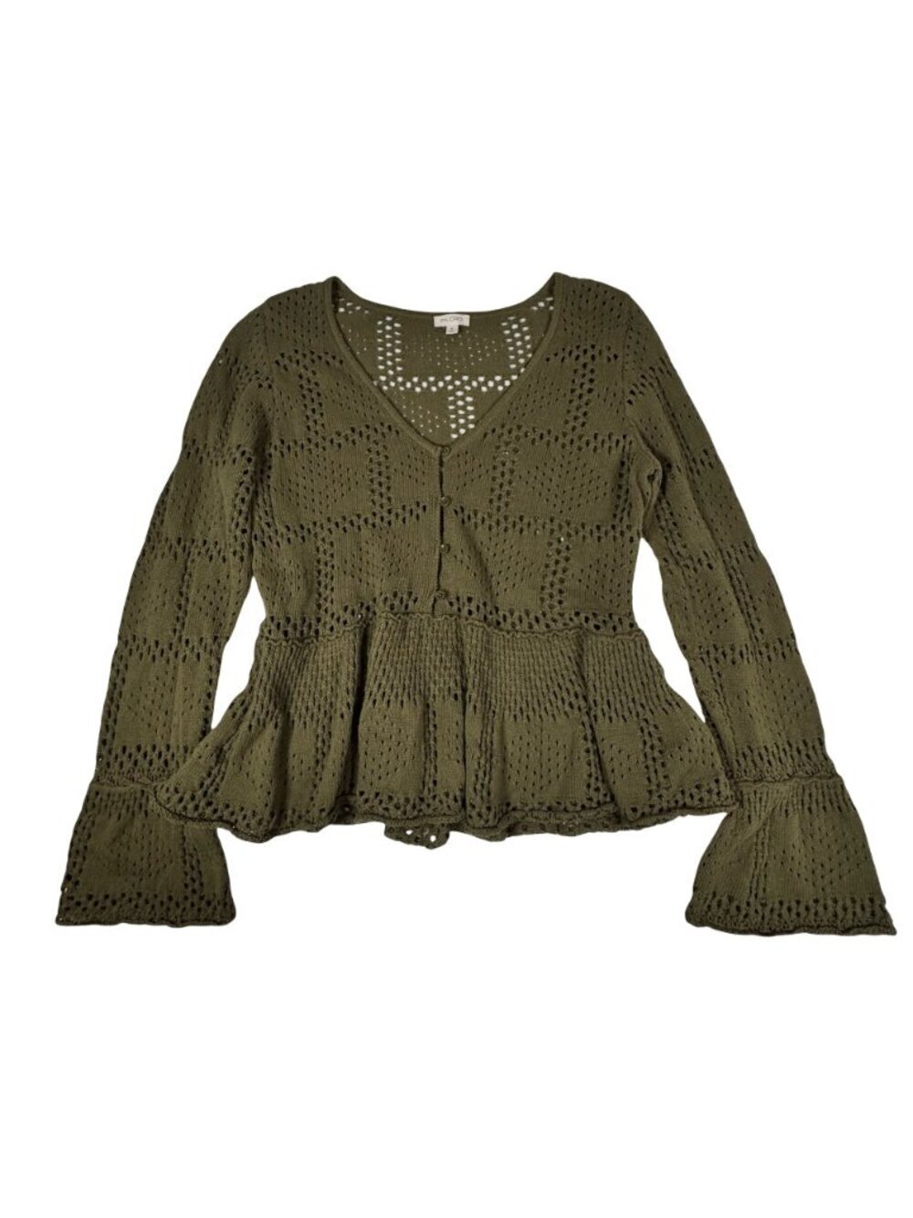 Anthropologie Pilcro Pointelle Babydoll Knit Top Sz M 100% Cotton Boho Cottage - Picture 2 of 11